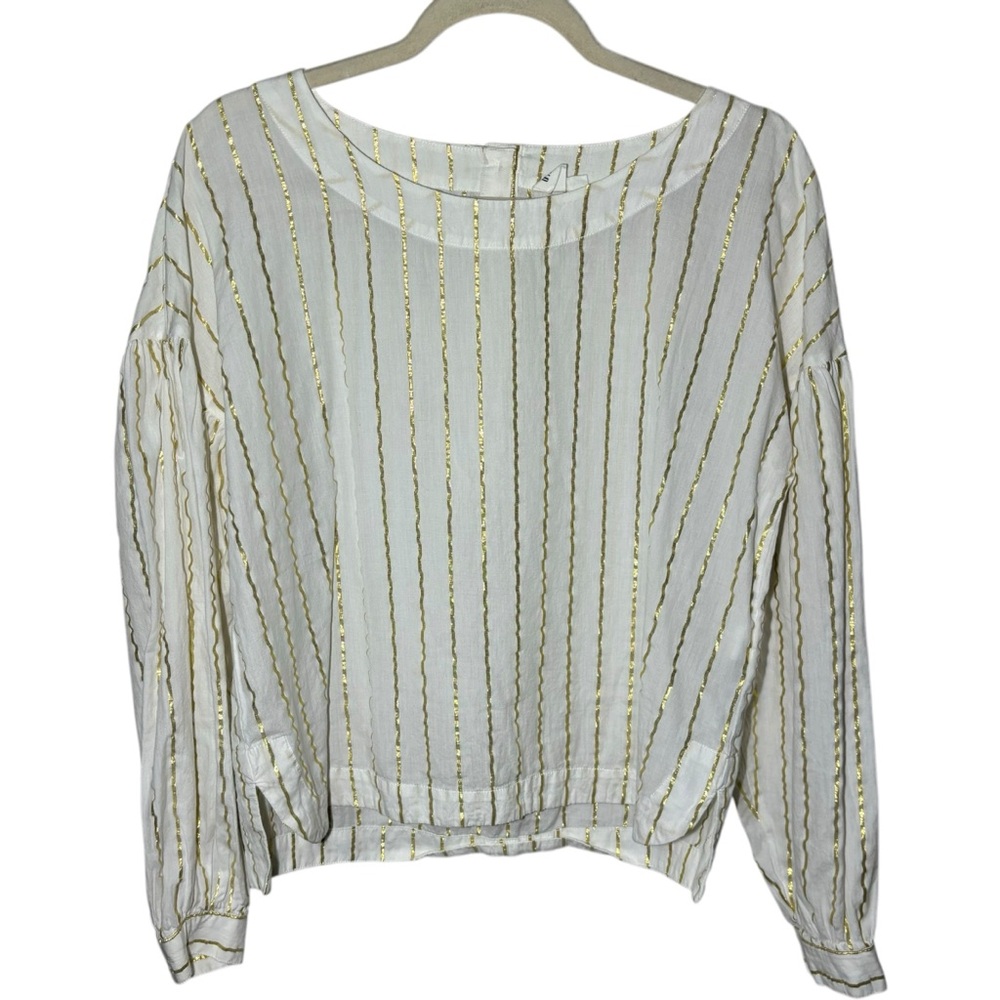 Gap Women's Small‎ Striped Long Sleeve Blouse Boat Neck Gold White